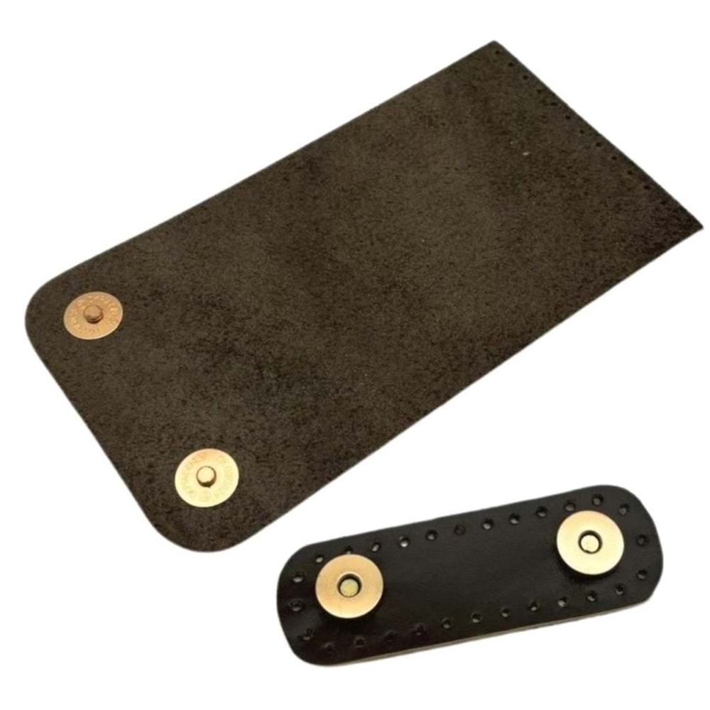 Çanta Aksesuar 11x19 cm Gerçek Deri Çift Mıknatıslı Koyu Kahve Renk Çanta Kapağı Light Gold Metalli
