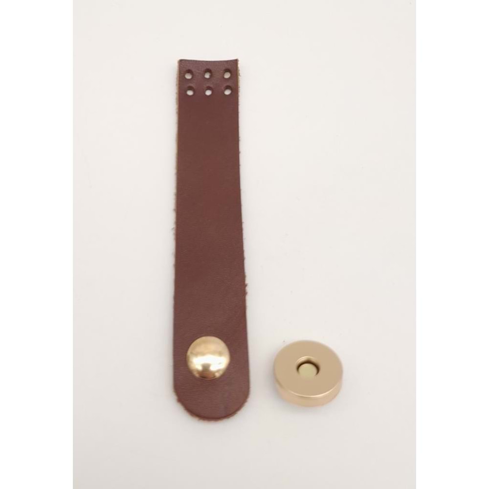 Çanta Aksesuar 11x2 cm Kızıl Kahve Gerçek Deri Düz Çanta Kapağı Light Gold Metalli