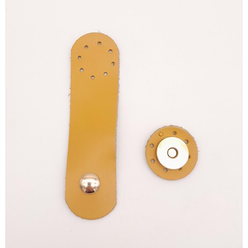 Çanta Aksesuar 11x3 cm Hardal Gerçek Deri Yuva Model Çanta Kapağı Light Gold Metalli