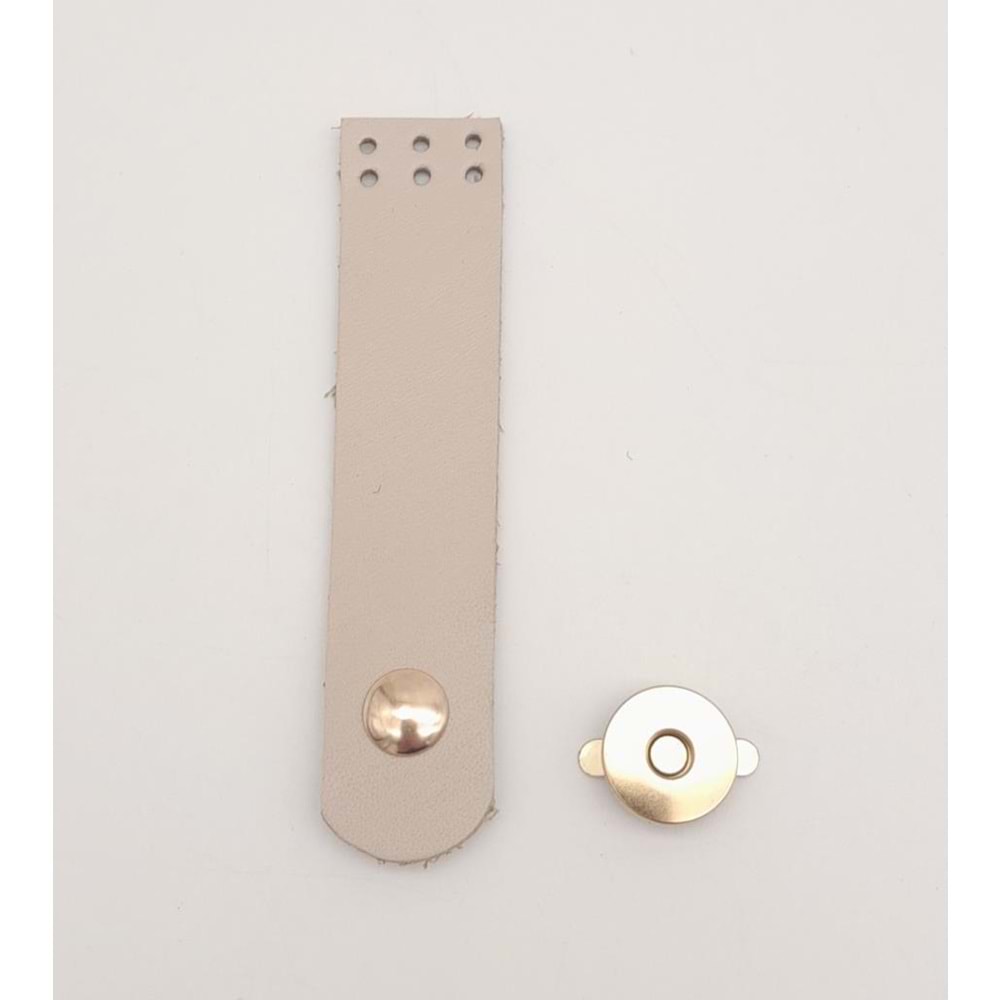 Çanta Aksesuar 11x2.3 cm Bej Gerçek Deri Düz Çanta Kapağı Light Gold Metalli