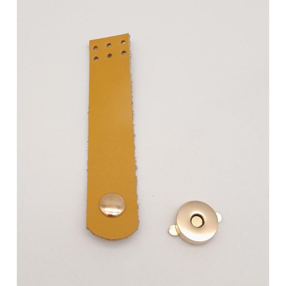 Çanta Aksesuar 11x2.3 cm Hardal Gerçek Deri Düz Çanta Kapağı Light Gold Metalli