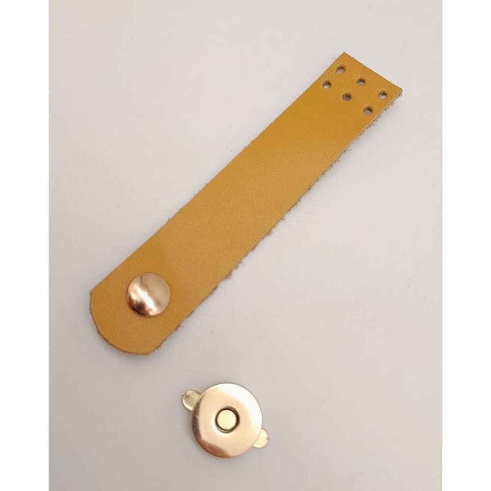 Çanta Aksesuar 11x2.3 cm Hardal Gerçek Deri Düz Çanta Kapağı Light Gold Metalli