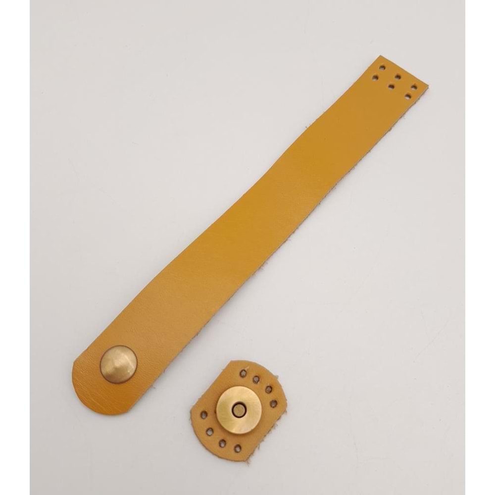 Çanta Aksesuar 18x2.3 cm Hardal Gerçek Deri Düz Çanta Kapağı Antik Metalli