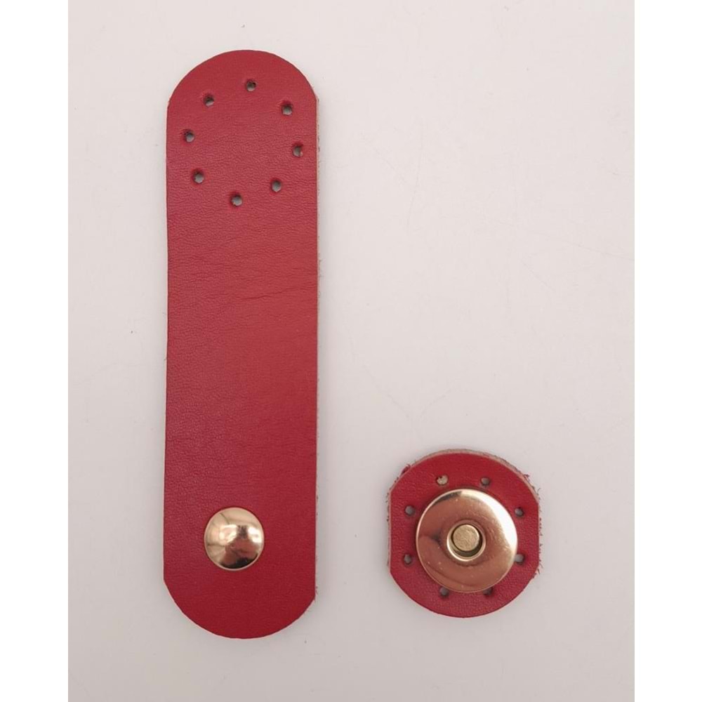 Çanta Aksesuar 11x3 cm Kırmızı Gerçek Deri Yuva Model Çanta Kapağı Light Gold Metalli