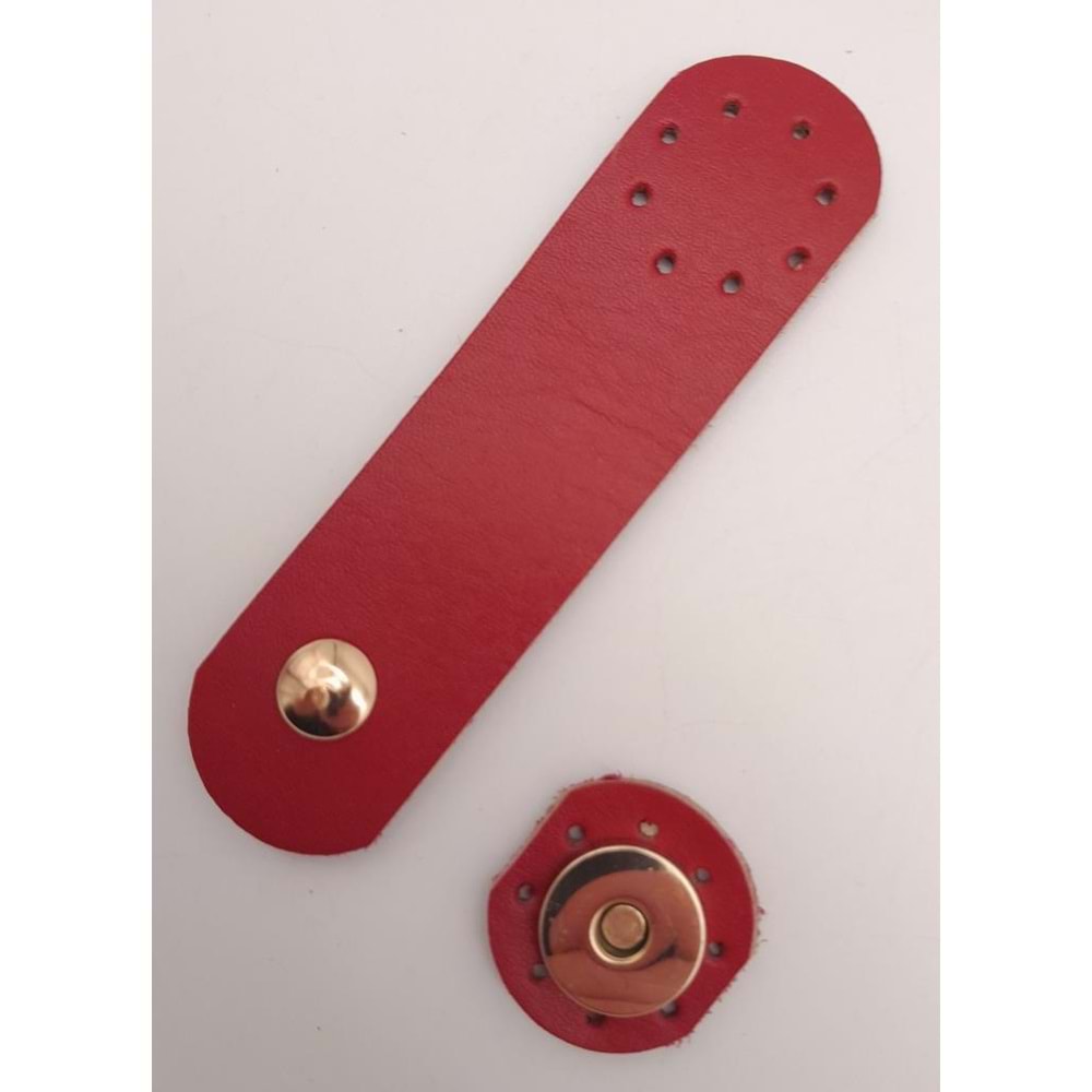 Çanta Aksesuar 11x3 cm Kırmızı Gerçek Deri Yuva Model Çanta Kapağı Light Gold Metalli