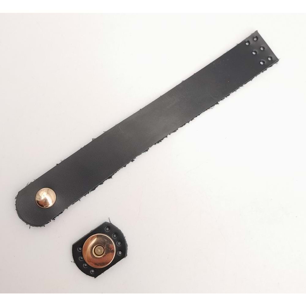 Çanta Aksesuar Siyah 18x2.3 cm Luna Gerçek Deri Düz Çanta Kapağı Light Gold Metalli