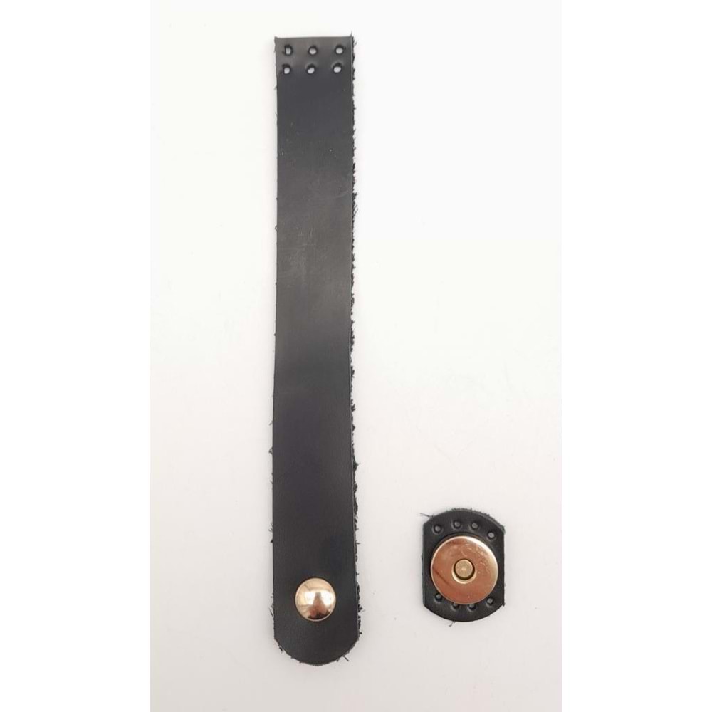 Çanta Aksesuar Siyah 18x2.3 cm Luna Gerçek Deri Düz Çanta Kapağı Light Gold Metalli