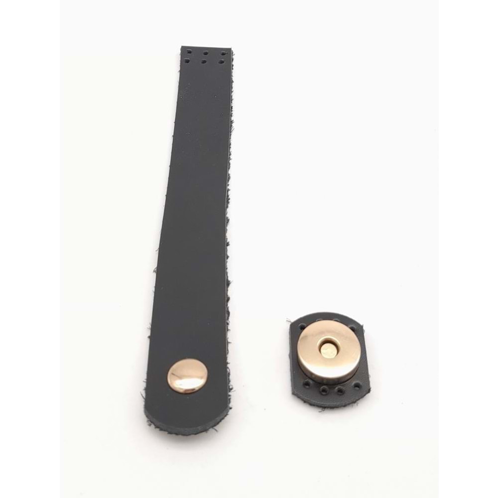 Çanta Aksesuar Siyah 18x2.3 cm Luna Gerçek Deri Düz Çanta Kapağı Light Gold Metalli