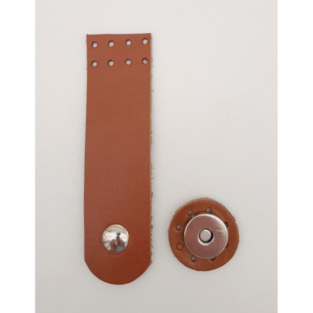 Çanta Aksesuar 11x3 cm Taba Gerçek Deri Düz Çanta Kapağı Gümüş Metalli