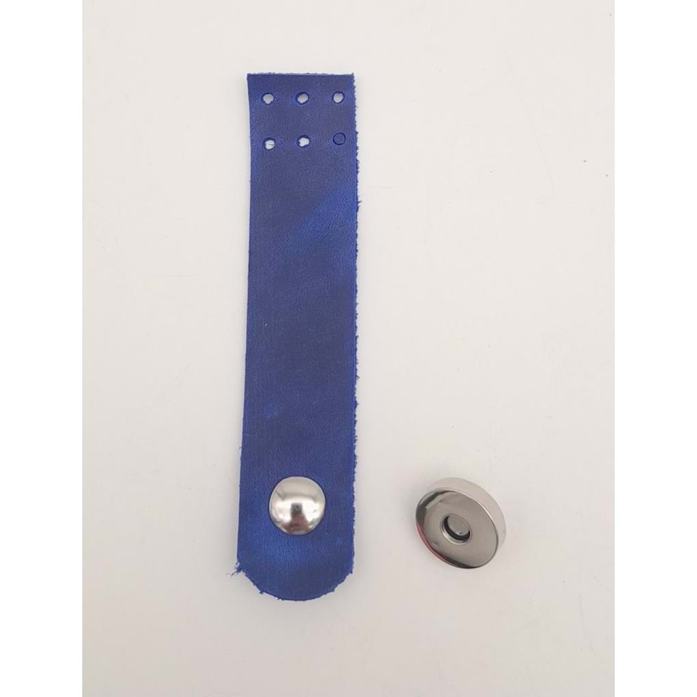 Çanta Aksesuar 11x2.3 cm Crazy Oil Saks Mavi Gerçek Deri Düz Çanta Kapağı Gümüş Metalli