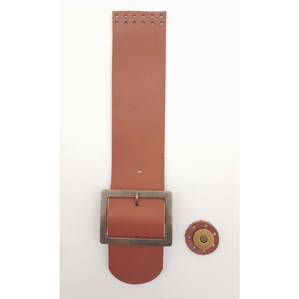 Çanta Aksesuar 25x5 cm Taba Renk Gerçek Deri Düz Çanta Kapağı Antik Metalli
