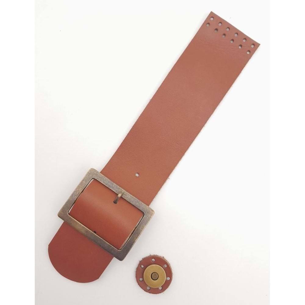 Çanta Aksesuar 25x5 cm Taba Renk Gerçek Deri Düz Çanta Kapağı Antik Metalli