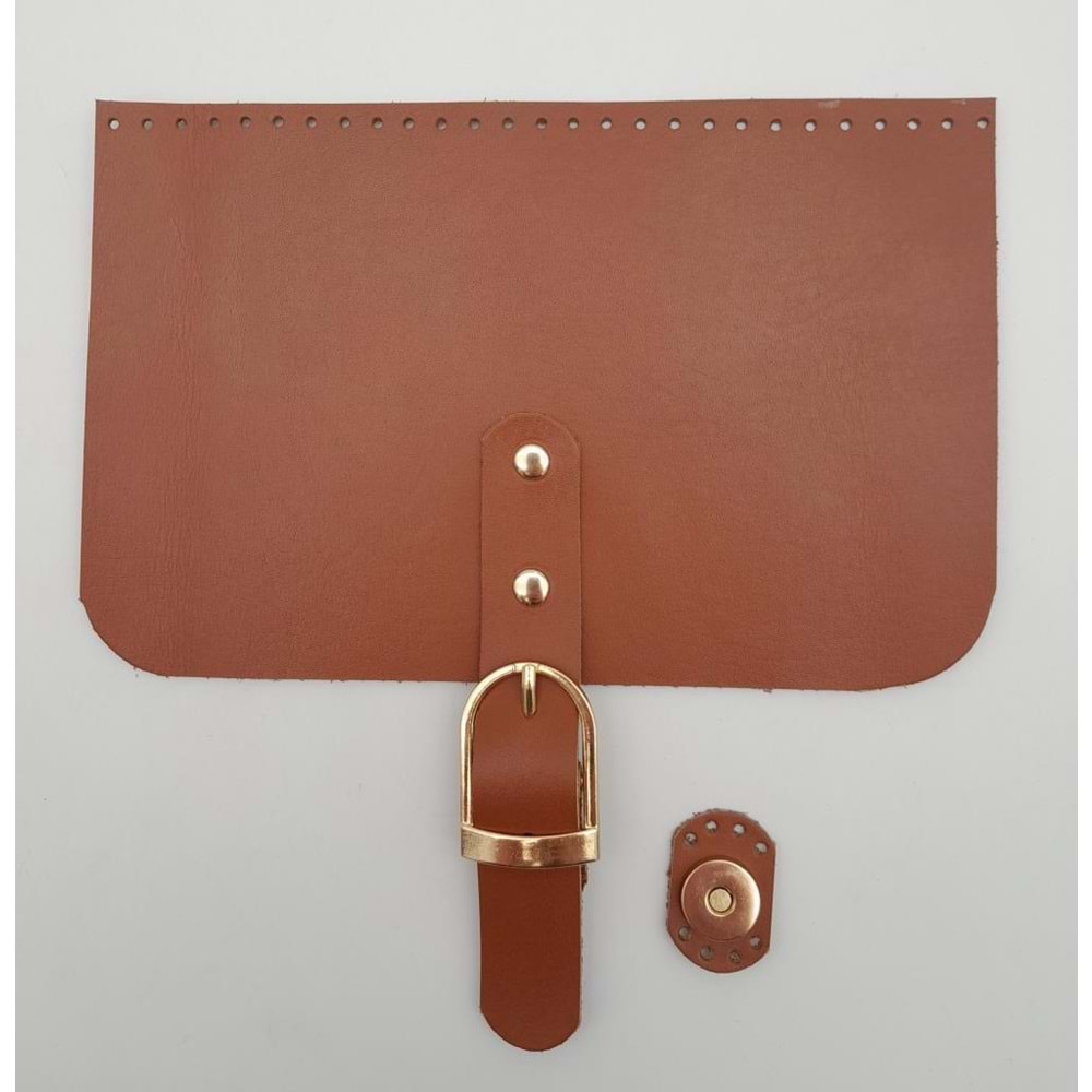 Çanta Aksesuar 22x24 cm Gerçek Deri Taba Renk Çanta Kapağı Light Gold Metalli