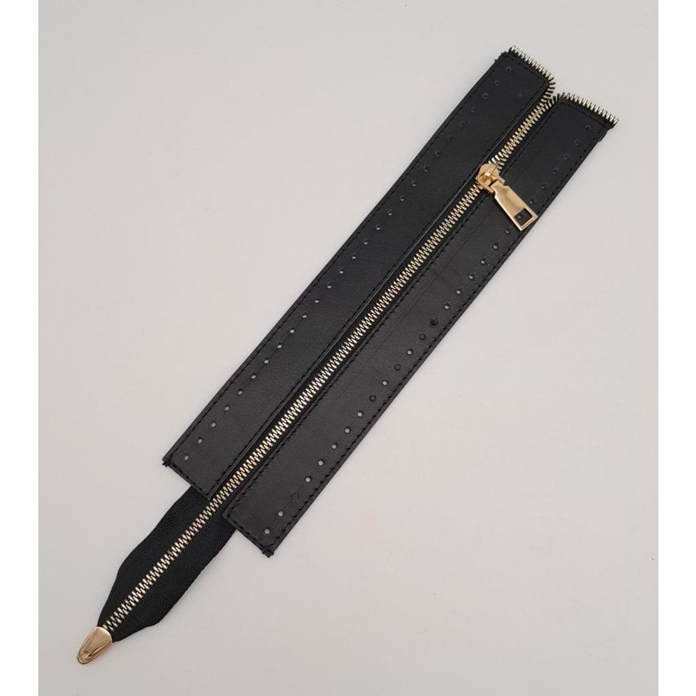 Çanta Aksesuar Gerçek Derili 28 Cm Siyah Renk Fermuar Light Gold Metalli