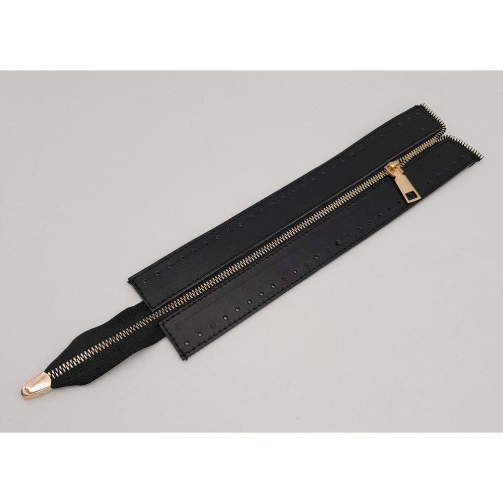 Çanta Aksesuar Gerçek Derili 28 Cm Siyah Renk Fermuar Light Gold Metalli