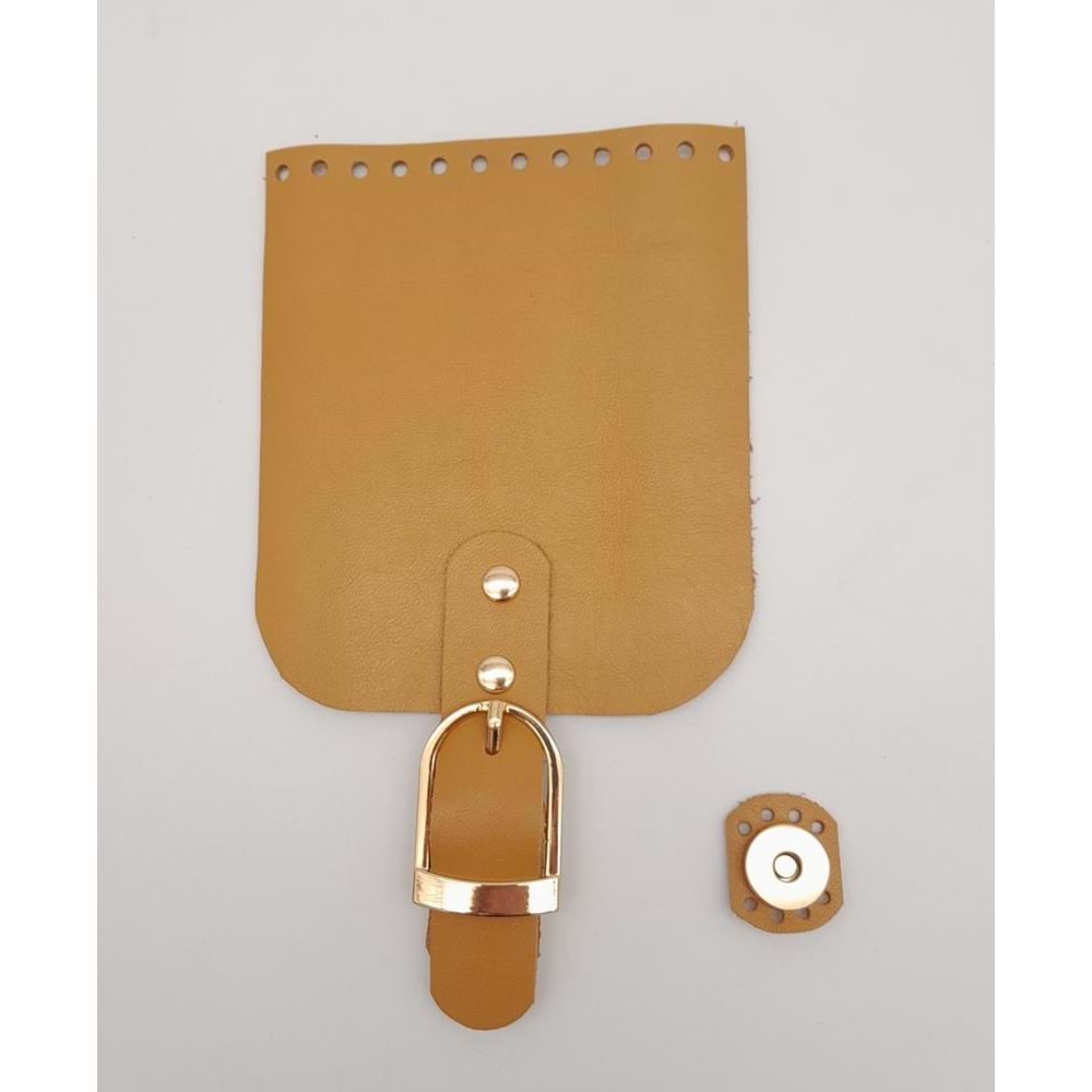 Çanta Aksesuar Gerçek Deri 21x12 cm Hardal Renk Çanta Kapağı Light Gold Metalli