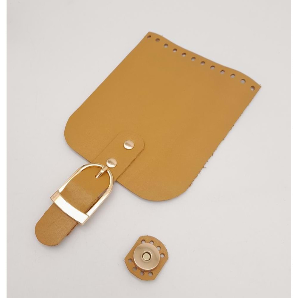 Çanta Aksesuar Gerçek Deri 21x12 cm Hardal Renk Çanta Kapağı Light Gold Metalli