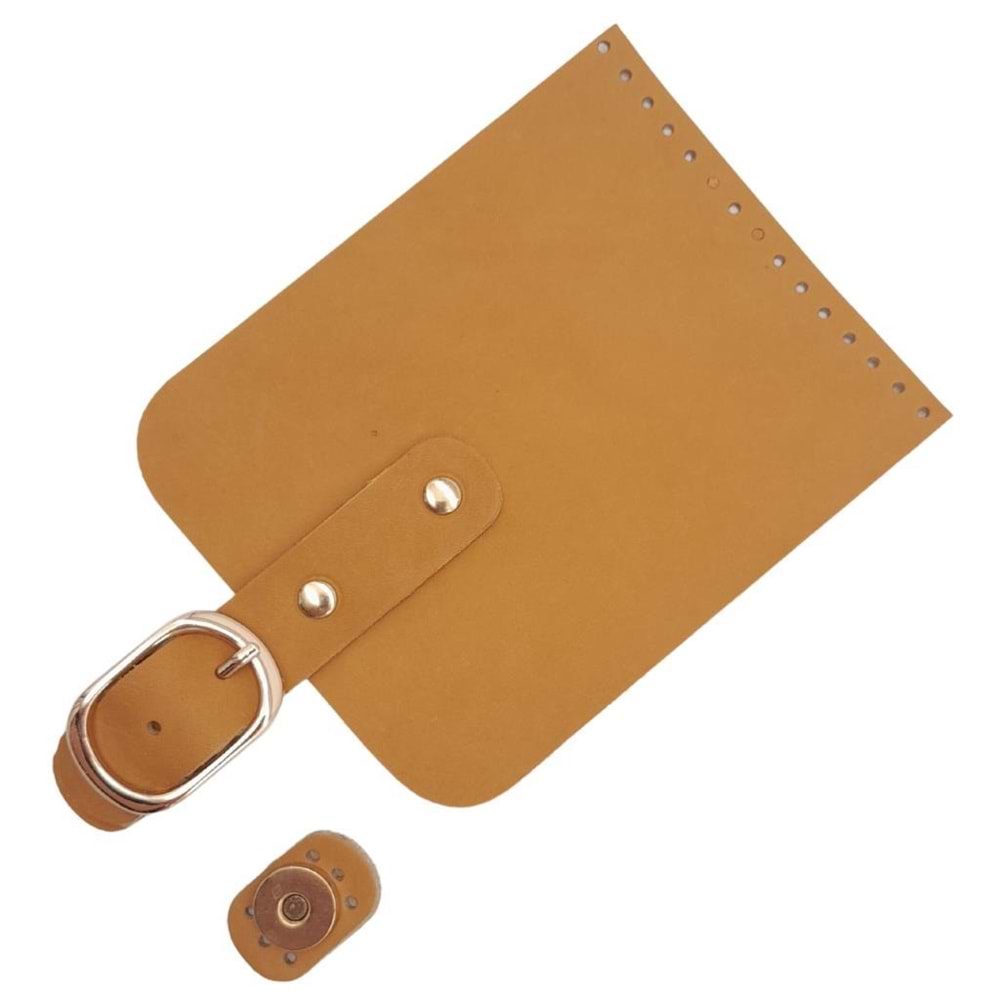 Çanta Aksesuar Gerçek Deri 21x12 cm Açık Taba Renk Çanta Kapağı Light Gold Metalli