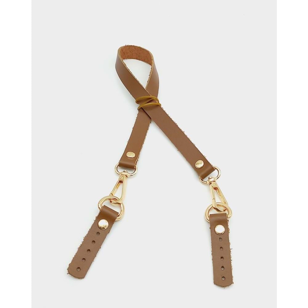Çanta Aksesuar Sütlü Kahve Renk 60x1.5 cm Gerçek Deri Çanta Sapı (Light Gold Metal)