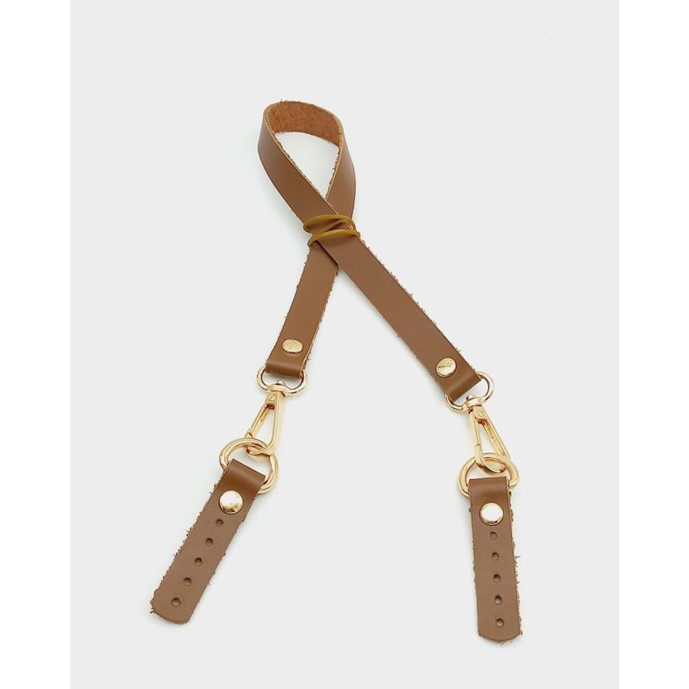 Çanta Aksesuar Taba Renk 60x1.5 cm Gerçek Deri Çanta Sapı (Light Gold Metal)