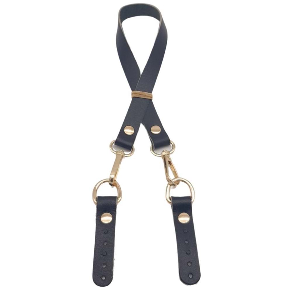 Çanta Aksesuar 60x1.5 cm Gerçek Deri Siyah Renk Çanta Sapı Light Gold Metalli