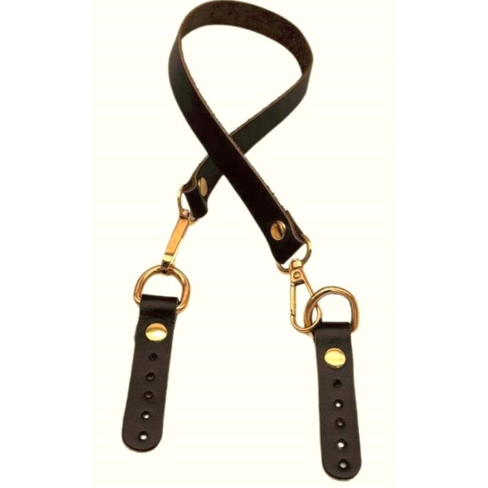 Çanta Aksesuar 60x1.5 cm Gerçek Deri Koyu Kahve Renk Çanta Sapı Light Gold Metalli