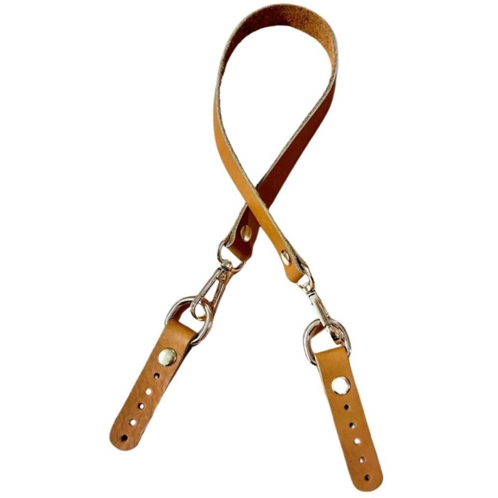 Çanta Aksesuar 60x1.5 cm Gerçek Deri Açık Taba Renk Çanta Sapı Light Gold Metalli