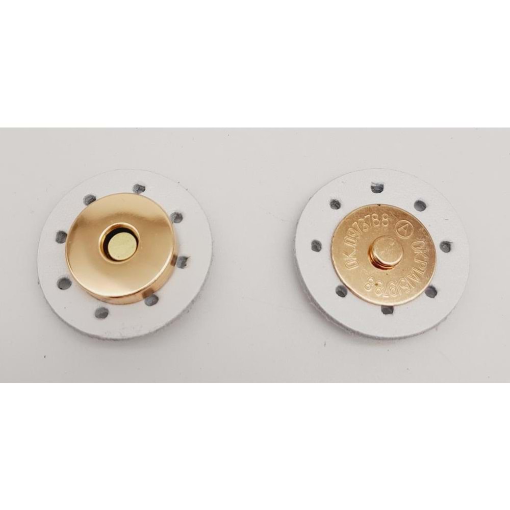Çanta Aksesuar Gerçek Derili Mıknatıslı Çıtçıt Beyaz Light Gold Metalli