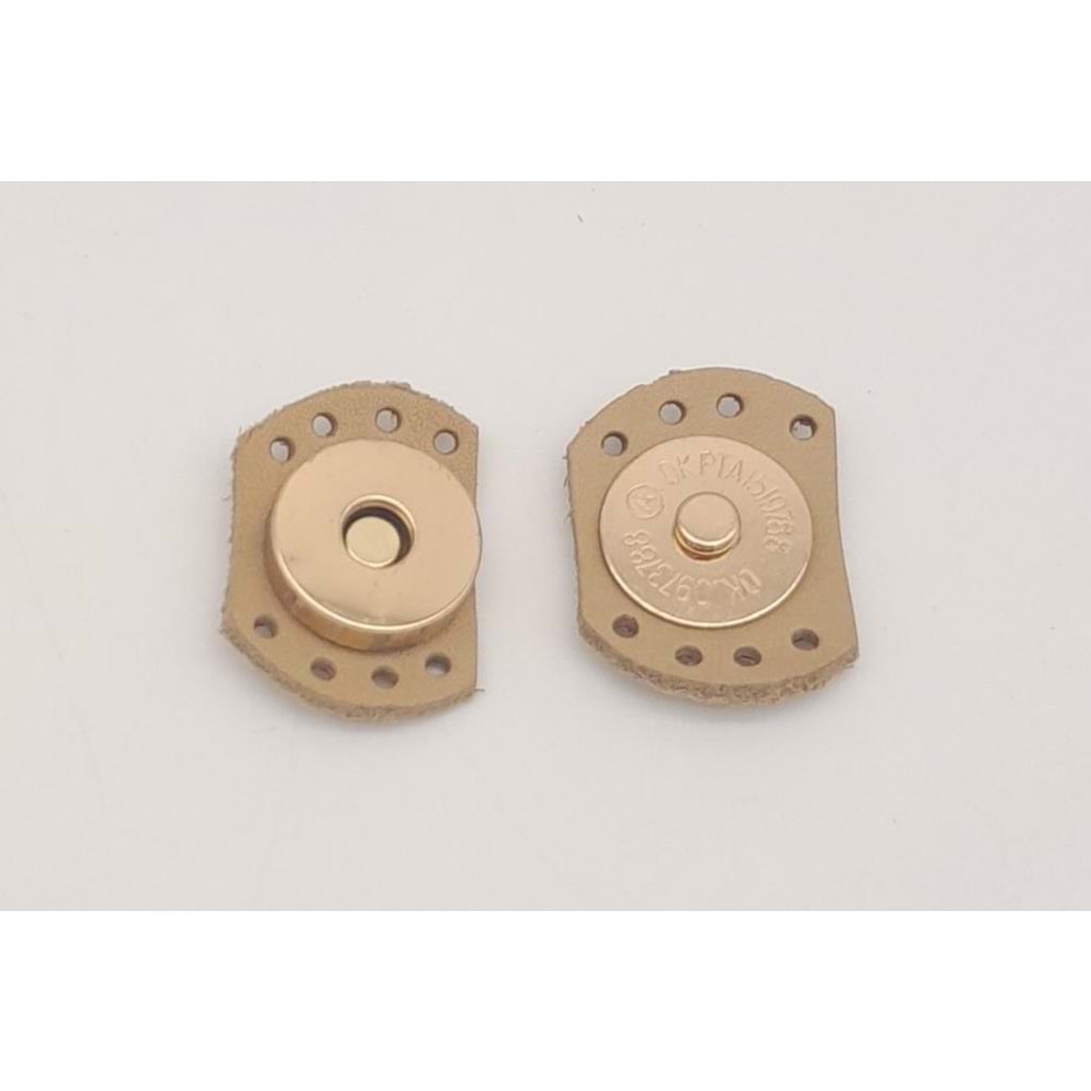 Çanta Aksesuar Ham Doğal Renk Gerçek Derili Oval Kenar Mıknatıslı Çıtçıt Light Gold Metalli
