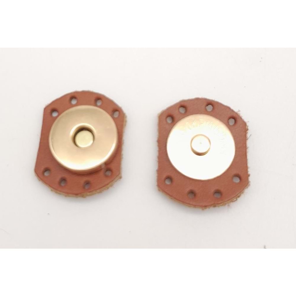 Çanta Aksesuar Taba Renk Gerçek Derili Oval Kenar Mıknatıslı Çıtçıt Light Gold Metalli