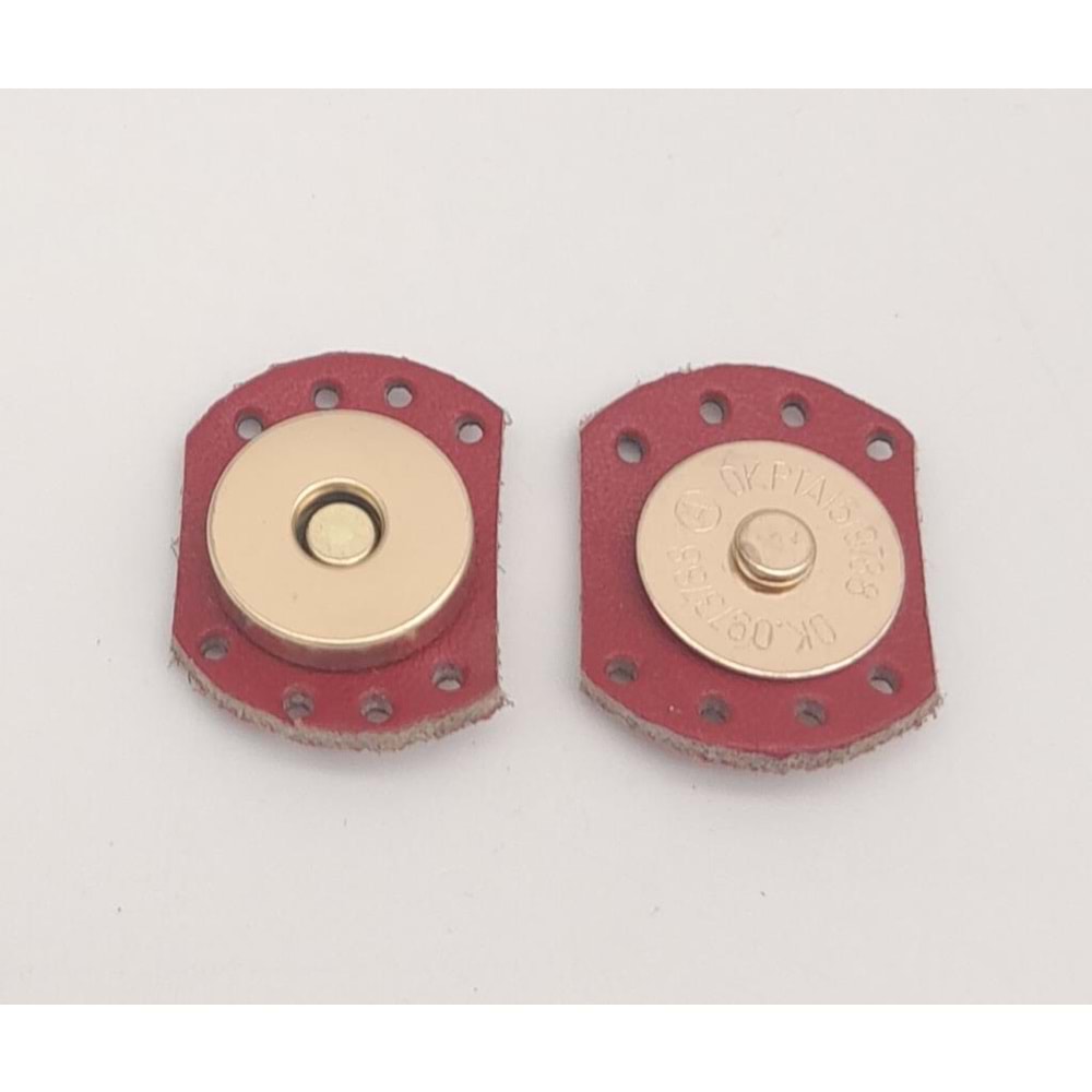 Çanta Aksesuar Kırmızı Renk Gerçek Derili Oval Kenar Mıknatıslı Çıtçıt Light Gold Metalli