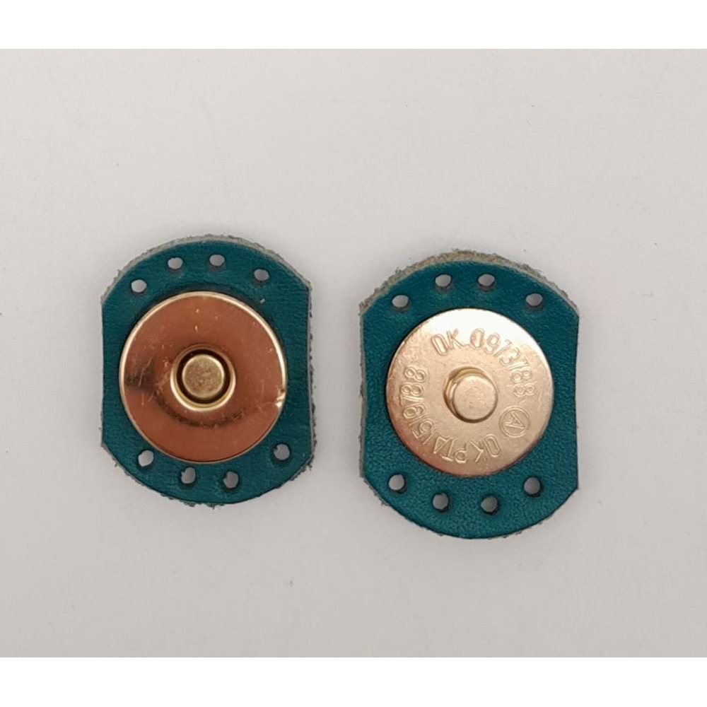 Çanta Aksesuar Turkuaz Renk Gerçek Derili Oval Kenar Mıknatıslı Çıtçıt Light Gold Metalli