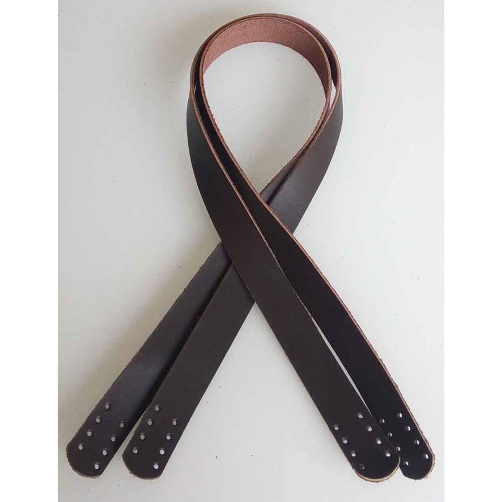 Çanta Aksesuar Koyu Kahverengi Gerçek Deri 70X2.3 Cm Çift Sap
