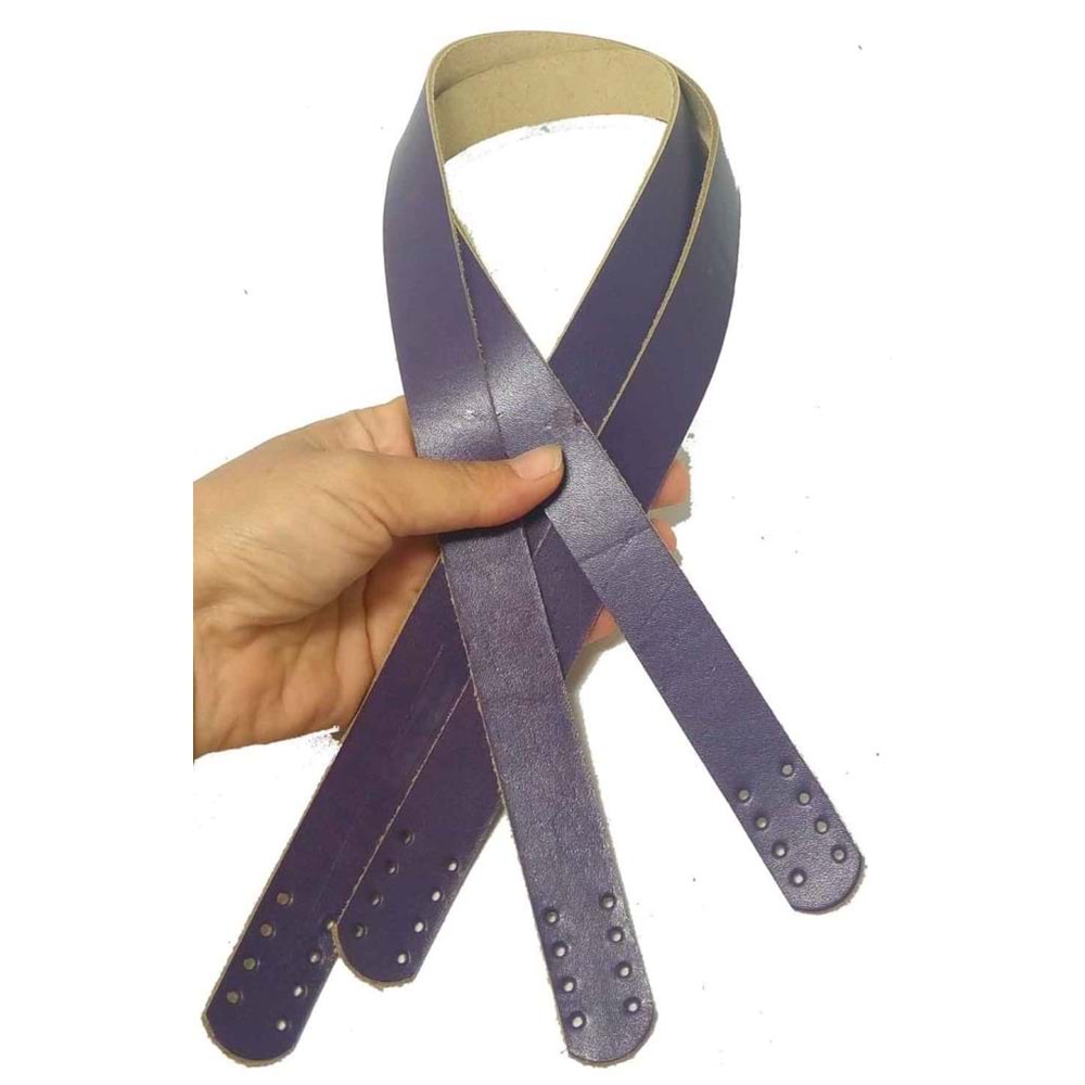 Çanta Aksesuar Mor Renk Gerçek Deri 70X2.3 Cm Çift Sap