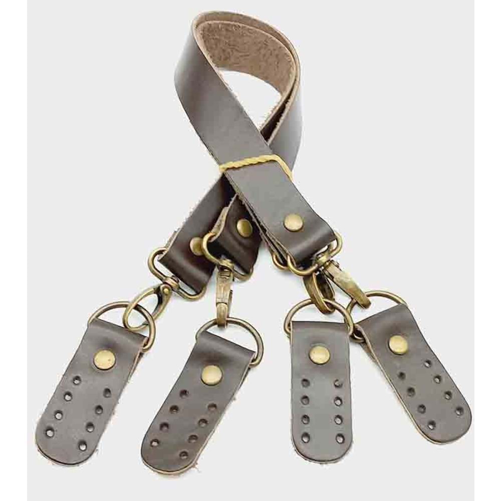 Çanta Aksesuar Gerçek Deri 55 Cm Koyu Kahve Renk Çift Sap Misu Model (Antik Metal)