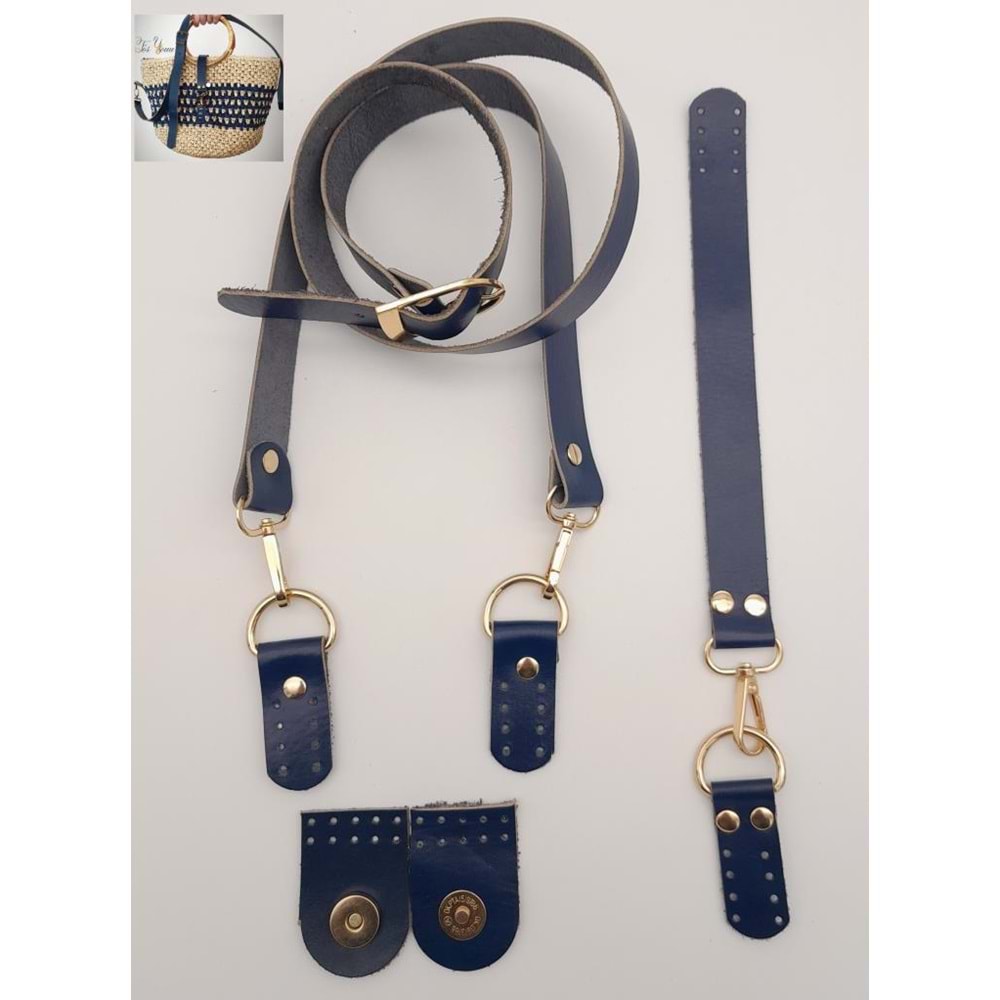 Çanta Aksesuar Gerçek Deri Foryouu Model Çanta Deri Seti Lacivert Renk Light Gold Metalli