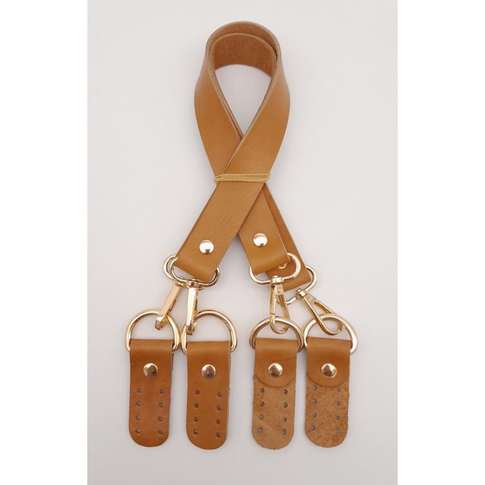 Çanta Aksesuar Gerçek Deri 55 Cm Misu Model Çift Sap Açık Taba Renk Light Gold Metal