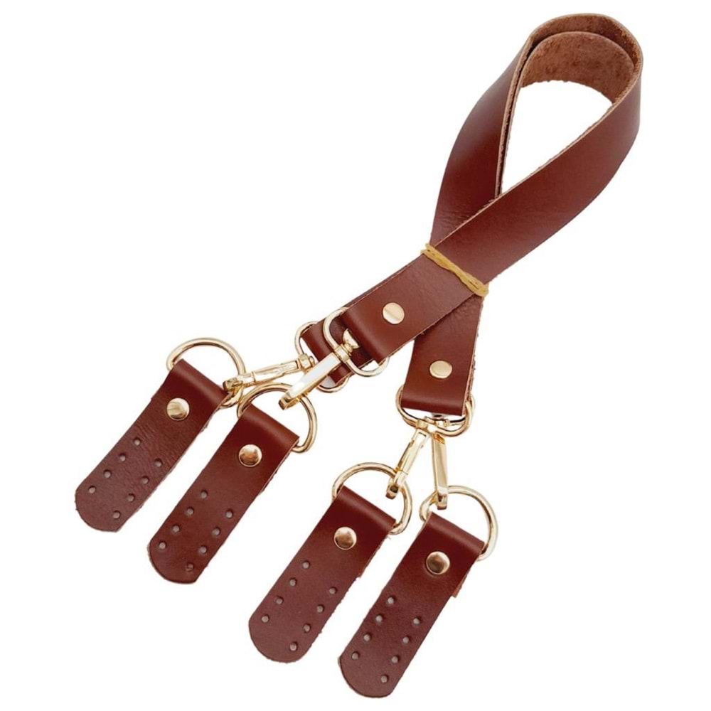 Çanta Aksesuar Gerçek Deri 55 cm Misu Model Çift Sap Kızıl Kahve Renk Light Gold Metal