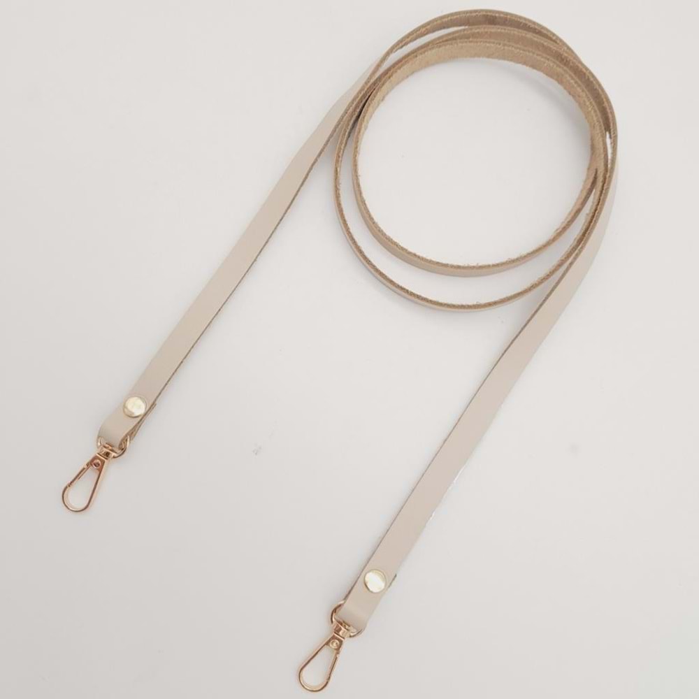 Çanta Aksesuar Gerçek Deri Spagetti Model Bej Renk Light Gold Metal Çanta Sapı