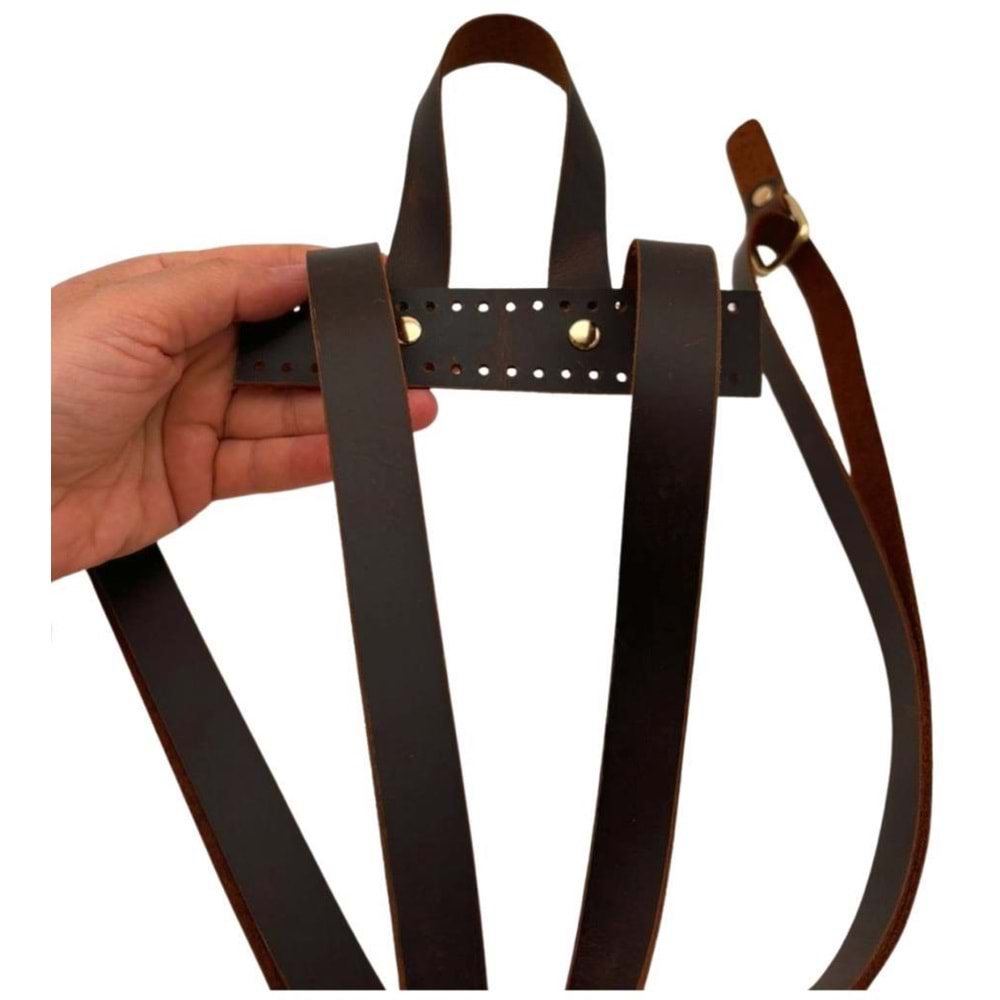 Çanta Aksesuar Gerçek Deri Sırt Çanta Sapı Crazy Oil Kahve Light Gold Metalli