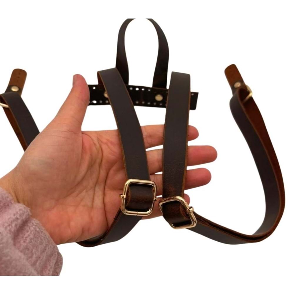 Çanta Aksesuar Gerçek Deri Sırt Çanta Sapı Crazy Oil Kahve Light Gold Metalli