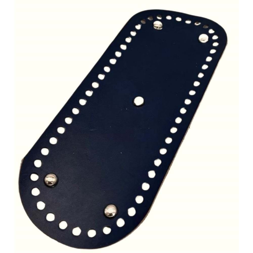 Çanta Aksesuar Gerçek Deri Lacivert 30X12 cm Oval Gümüş Metalli Çanta Tabanı