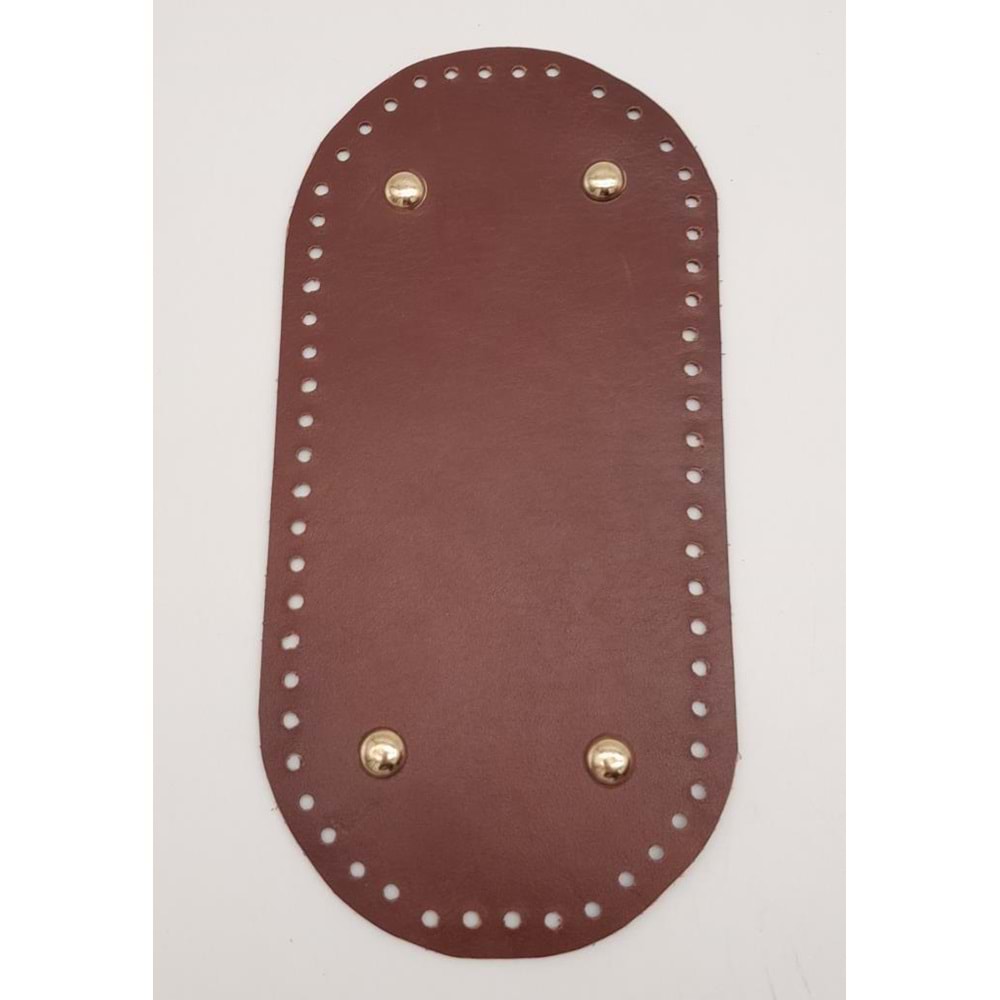 Çanta Aksesuar Gerçek Deri Kızıl Kahve 25X12 cm Oval Light Gold Metalli Çanta Tabanı