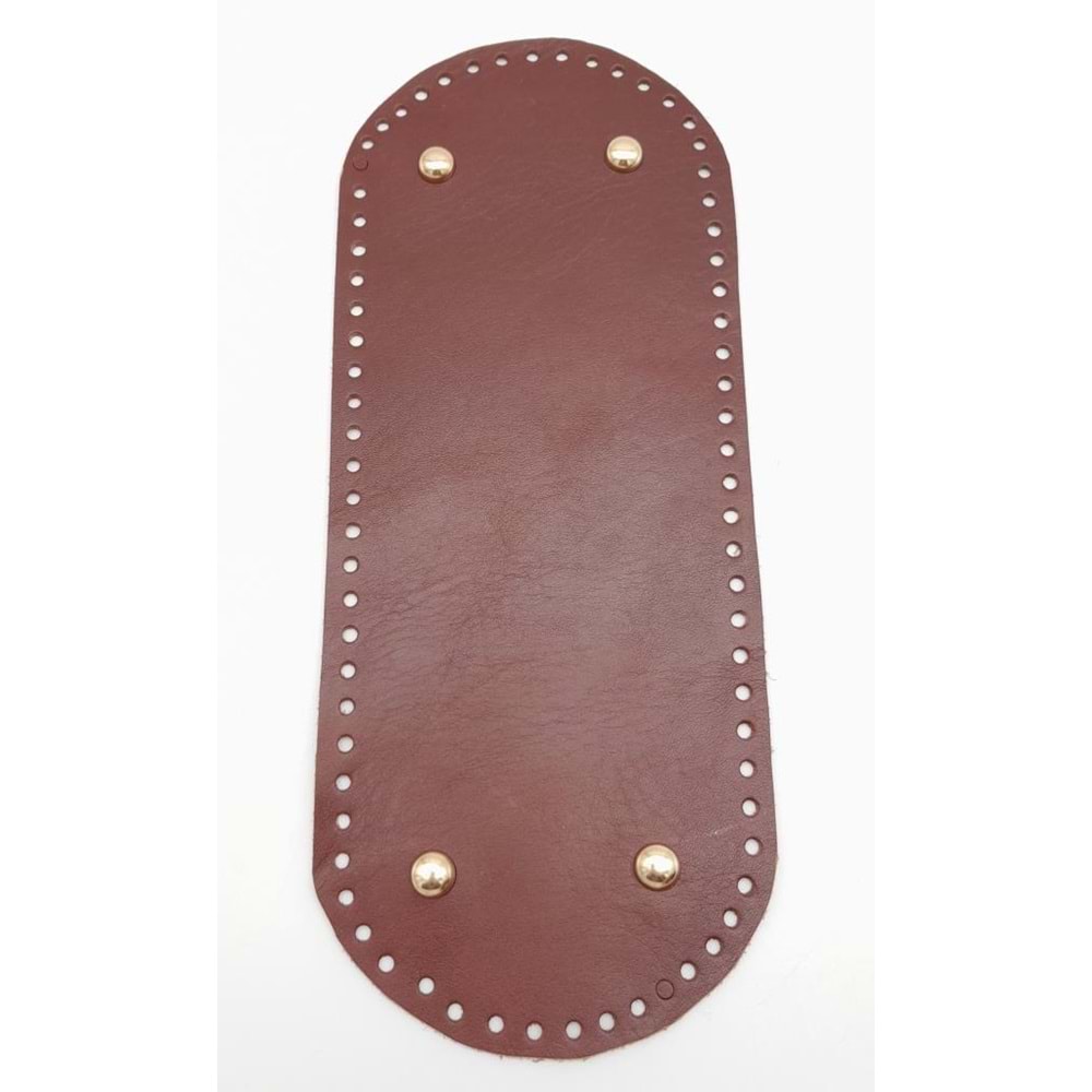 Çanta Aksesuar Gerçek Deri Kızıl Kahve 30X12 cm Oval Light Gold Metalli Çanta Tabanı