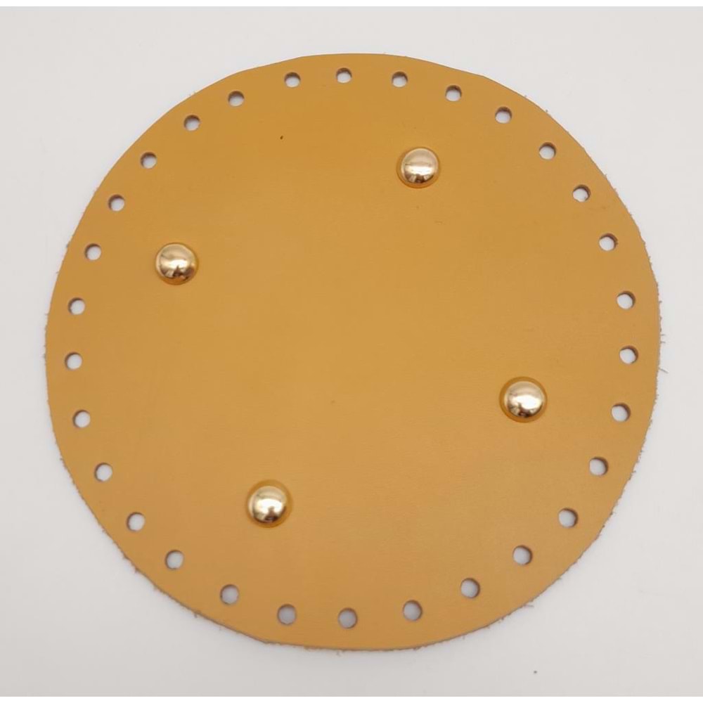 Çanta Aksesuar Gerçek Deri Hardal 16 cm Yuvarlak Light Gold Metalli Çanta Tabanı