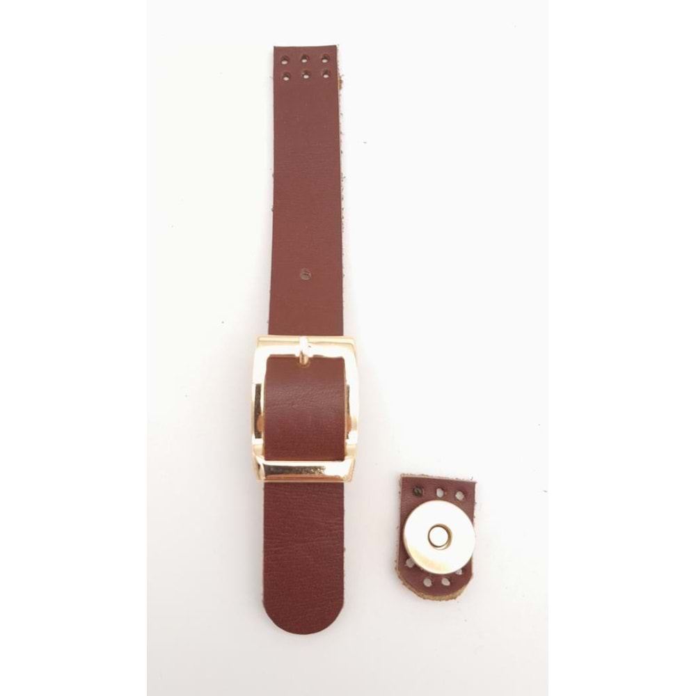 Çanta Aksesuar 18x2 cm Kızıl Kahve Renk Gerçek Deri Tokalı Çanta Kapağı Light Gold Metalli