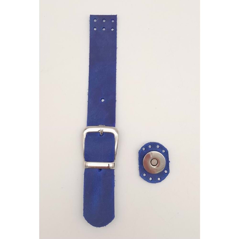 Çanta Aksesuar 18x2,3 cm Crazy Oil Saks Mavi Gerçek Deri Tokalı Çanta Kapağı Gümüş Metalli