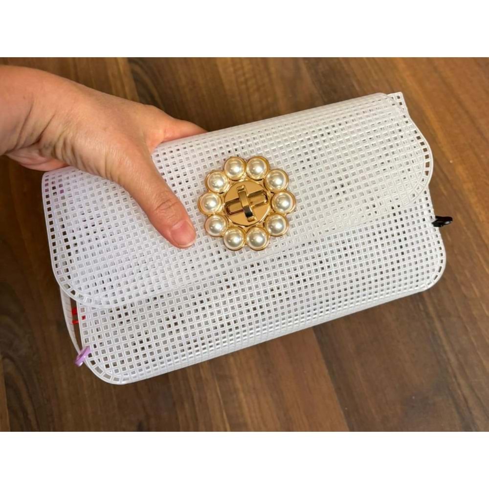 Çanta Aksesuar 22x44 cm Çanta Kanvas İncili Kilitli