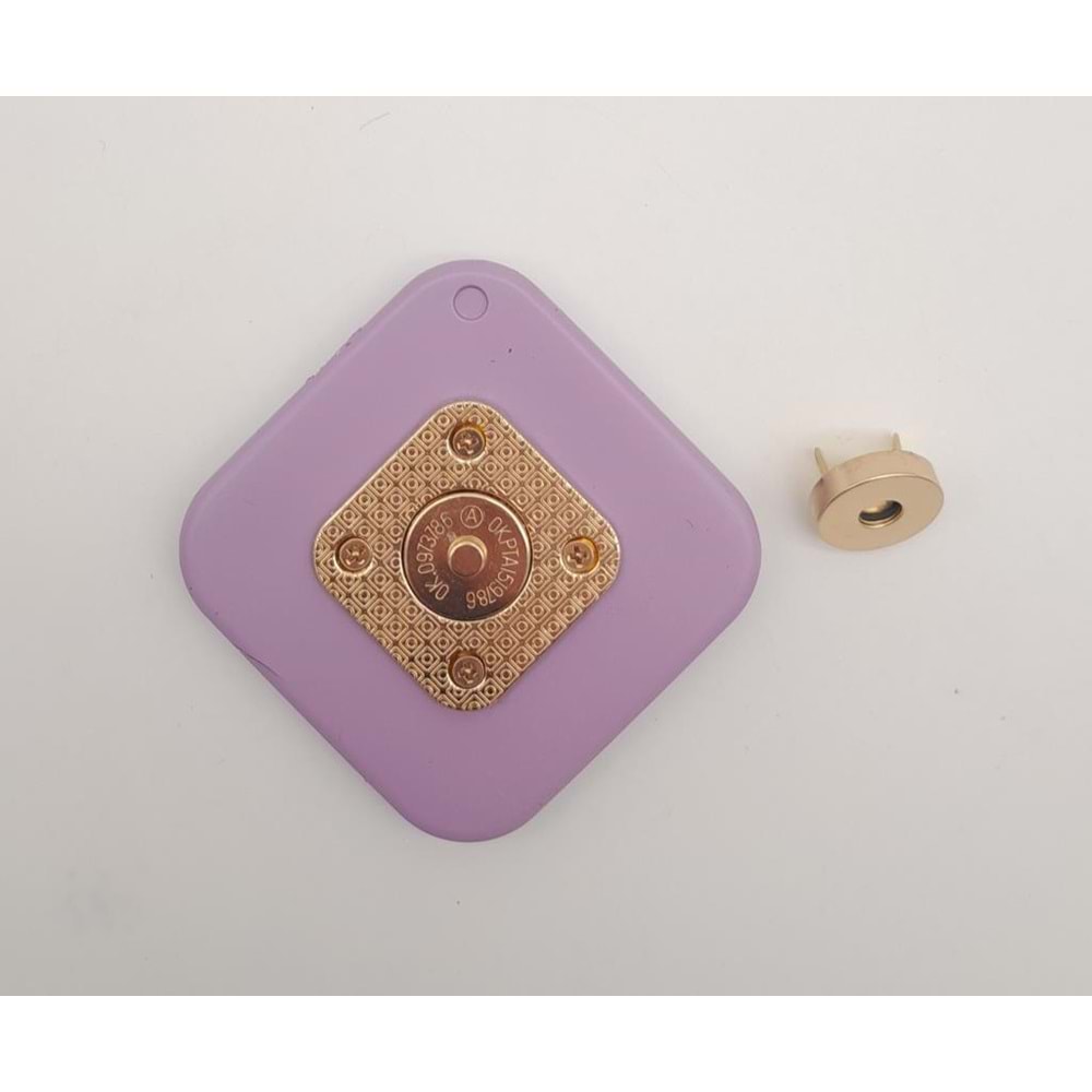 Çanta Aksesuar 7 cm Kare Akrilikli Lila Renk Light Gold Mıknatıslı Kilit