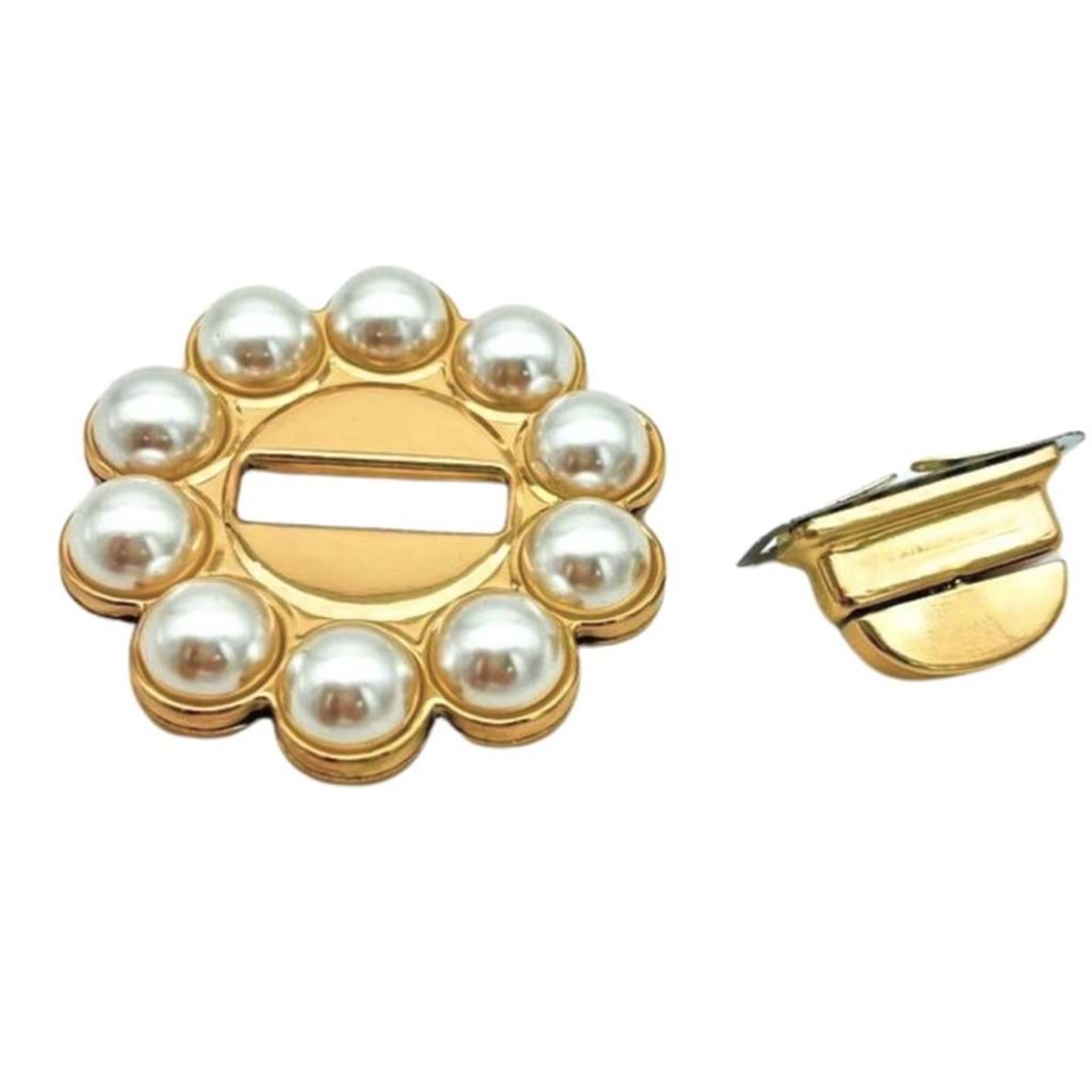 Çanta Aksesuar 6 cm İncili Yuvarlak Light Gold Kilit